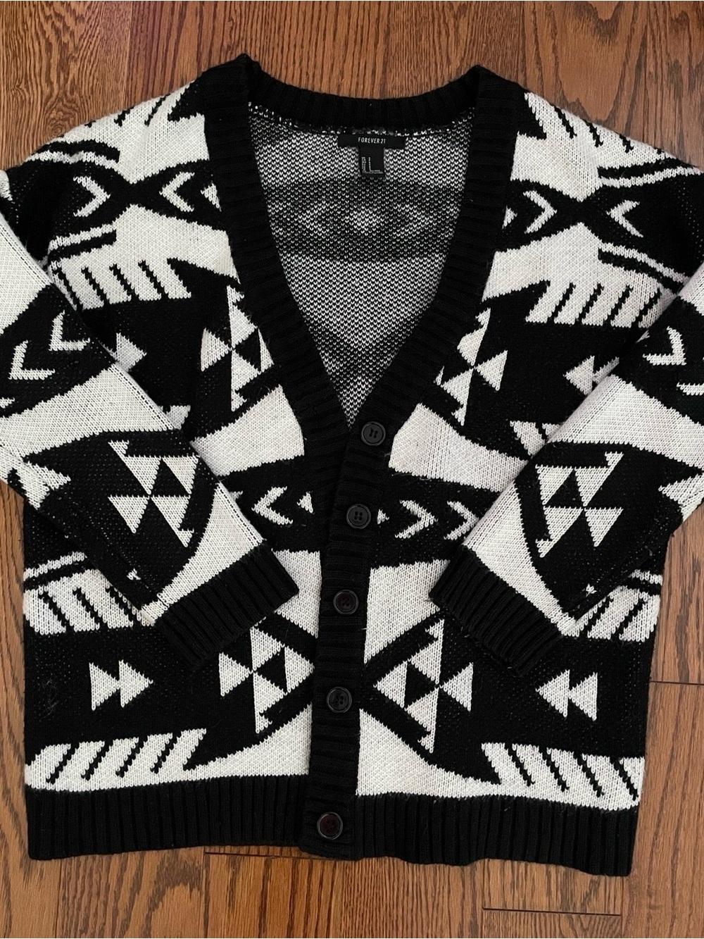 Forever 21 Black & White Aztec Button-Front Cardigan